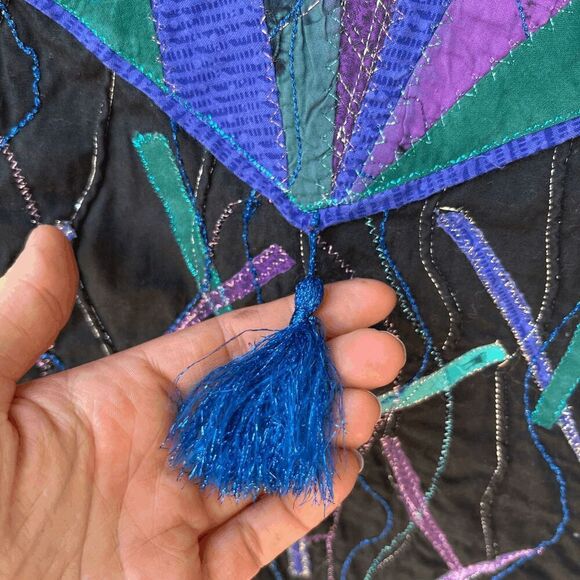 Vintage Patchwork Quilted Art Jacket w/ Butterfly Appliques, Abstract Design - M - Picture 7 of 10